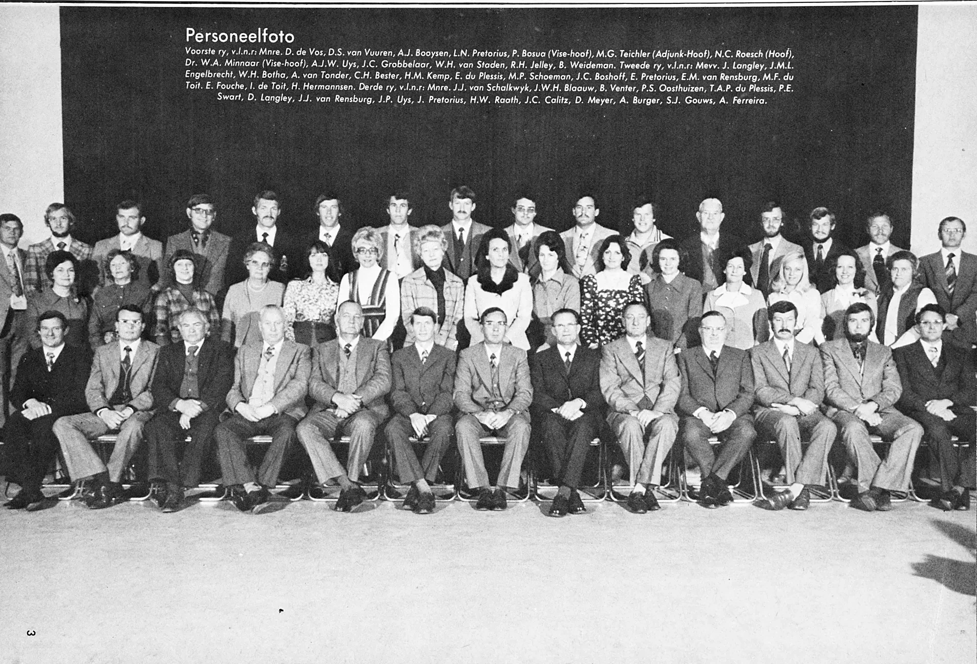 Die onderwyspersoneel van 1976 in drie rye
